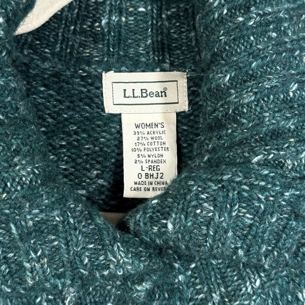 LL Bean Sweater Women Large Wool Blend Cable Knit Cardigan Fisherman Chunky Marl - Picture 4 of 10